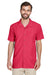 Harriton M560 Mens Barbados Wrinkle Resistant Short Sleeve Button Down Camp Shirt w/ Pocket Parrot Red Model Front