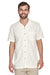 Harriton M560 Mens Barbados Wrinkle Resistant Short Sleeve Button Down Camp Shirt w/ Pocket Cream Model Front