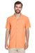 Harriton M560 Mens Barbados Wrinkle Resistant Short Sleeve Button Down Camp Shirt w/ Pocket Nectarine Orange Model Front