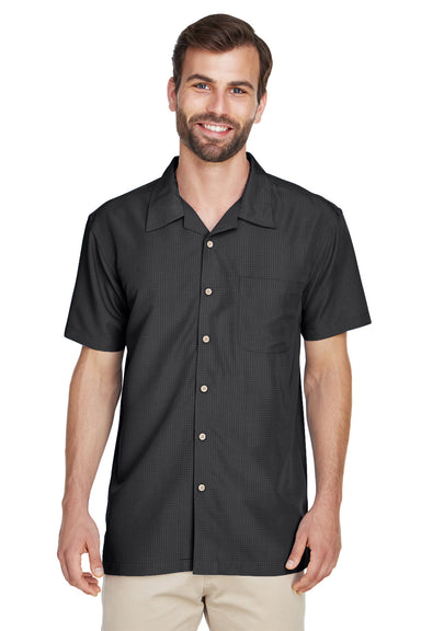 Harriton M560 Mens Barbados Wrinkle Resistant Short Sleeve Button Down Camp Shirt w/ Pocket Black Model Front