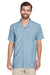 Harriton M560 Mens Barbados Wrinkle Resistant Short Sleeve Button Down Camp Shirt w/ Pocket Cloud Blue Model Front