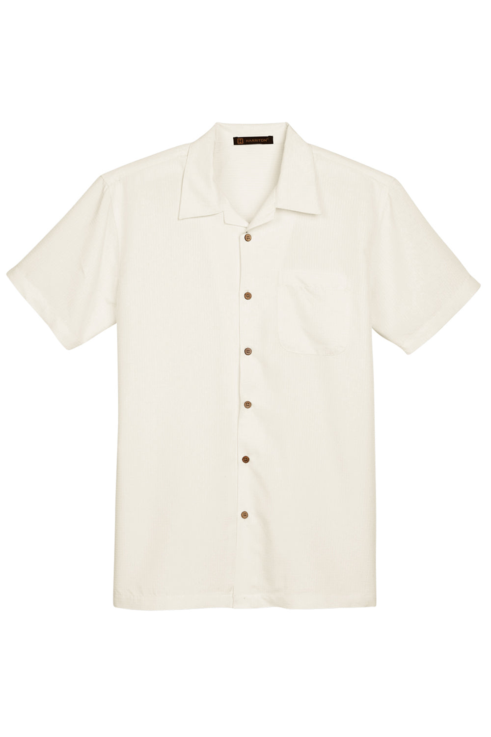 Harriton M560 Mens Barbados Wrinkle Resistant Short Sleeve Button Down Camp Shirt w/ Pocket Cream Flat Front