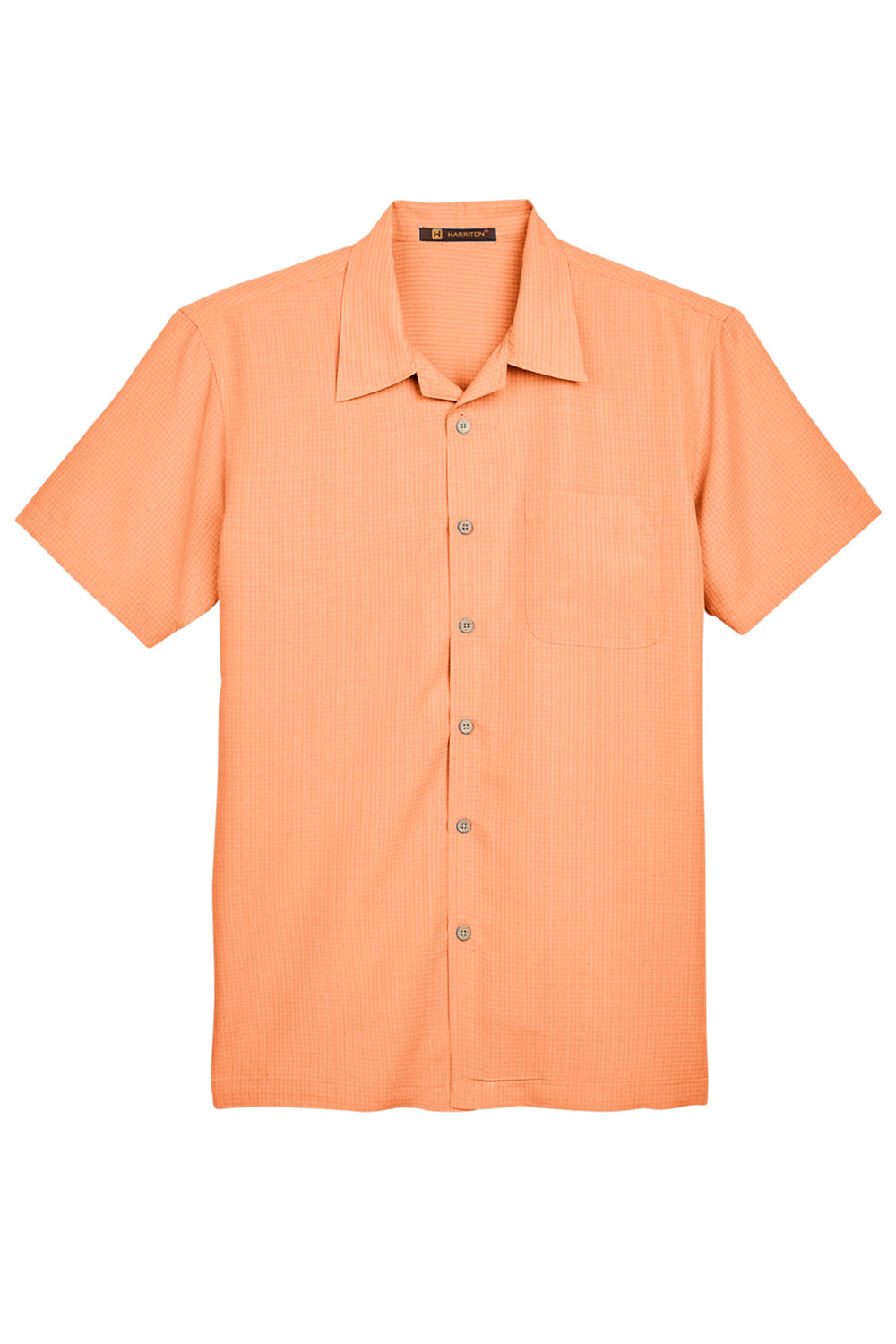 Harriton M560 Mens Barbados Wrinkle Resistant Short Sleeve Button Down Camp Shirt w/ Pocket Nectarine Orange Flat Front