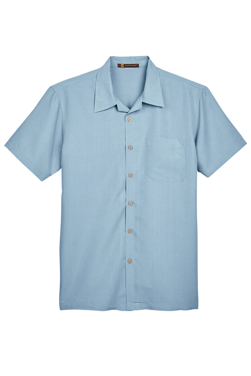 Harriton M560 Mens Barbados Wrinkle Resistant Short Sleeve Button Down Camp Shirt w/ Pocket Cloud Blue Flat Front