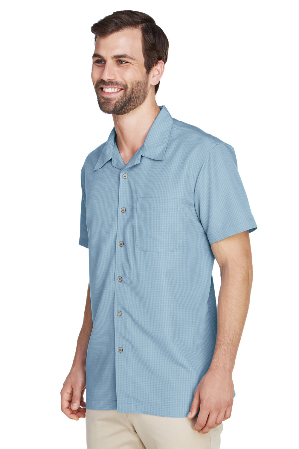 Harriton M560 Mens Barbados Wrinkle Resistant Short Sleeve Button Down Camp Shirt w/ Pocket Cloud Blue Model 3q