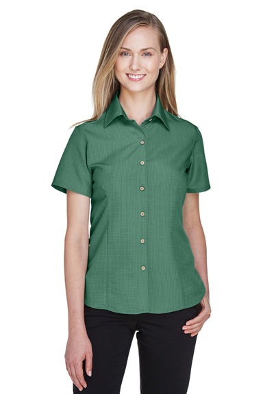 Harriton M560W Womens Barbados Wrinkle Resistant Short Sleeve Button Down Camp Shirt Palm Green Model Front