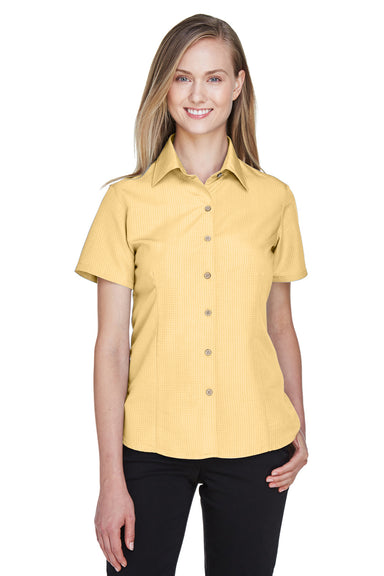 Harriton M560W Womens Barbados Wrinkle Resistant Short Sleeve Button Down Camp Shirt Pineapple Yellow Model Front