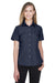 Harriton M560W Womens Barbados Wrinkle Resistant Short Sleeve Button Down Camp Shirt Navy Blue Model Front