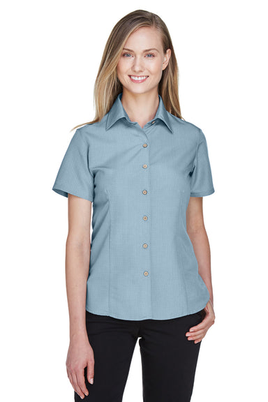 Harriton M560W Womens Barbados Wrinkle Resistant Short Sleeve Button Down Camp Shirt Cloud Blue Model Front