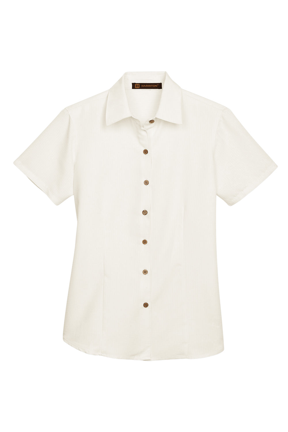 Harriton M560W Womens Barbados Wrinkle Resistant Short Sleeve Button Down Camp Shirt Cream Flat Front