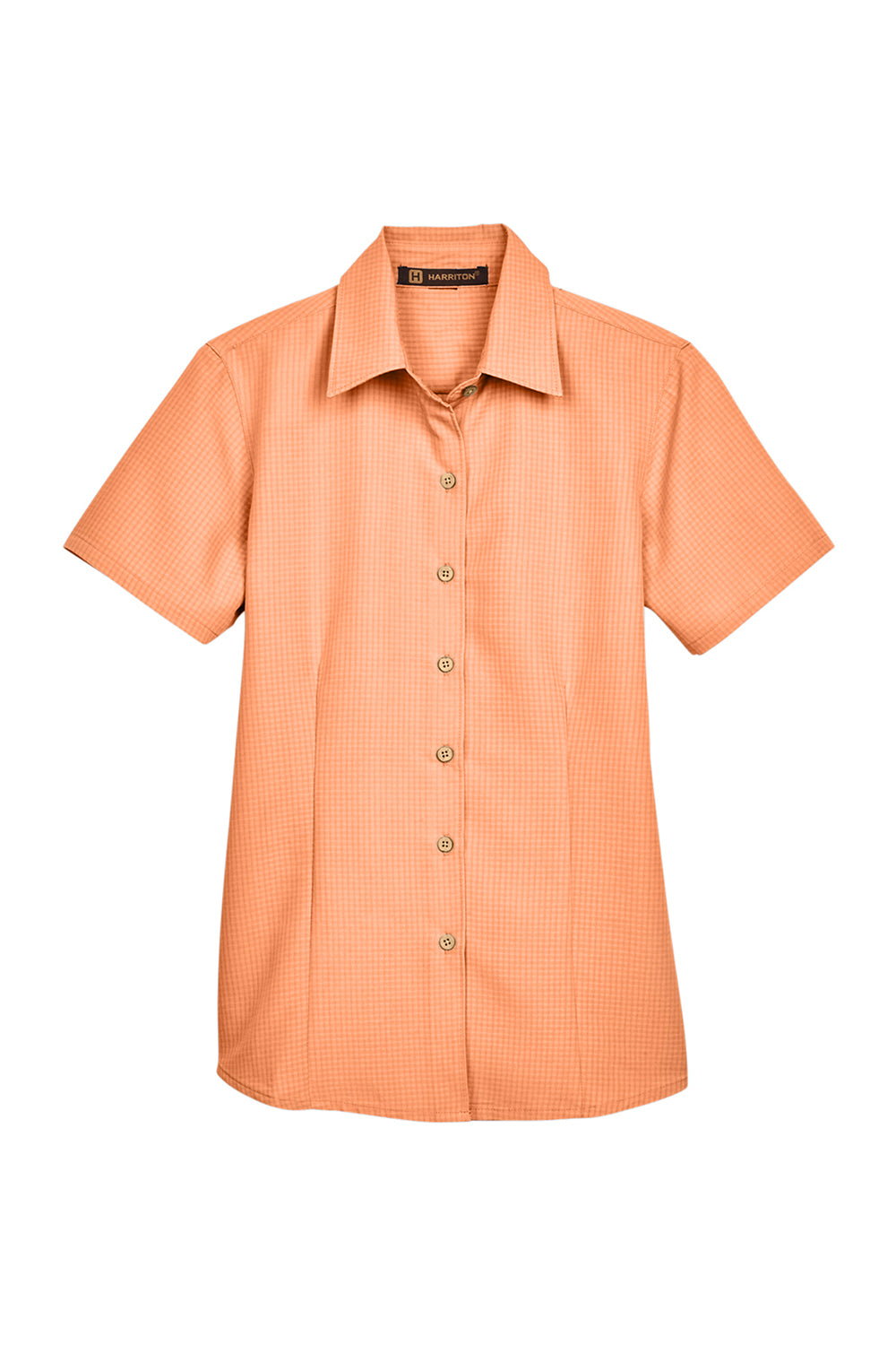 Harriton M560W Womens Barbados Wrinkle Resistant Short Sleeve Button Down Camp Shirt Nectarine Orange Flat Front