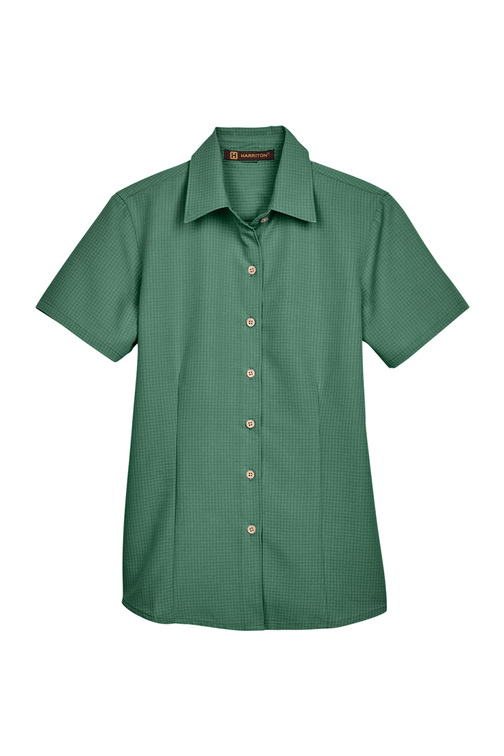 Harriton M560W Womens Barbados Wrinkle Resistant Short Sleeve Button Down Camp Shirt Palm Green Flat Front