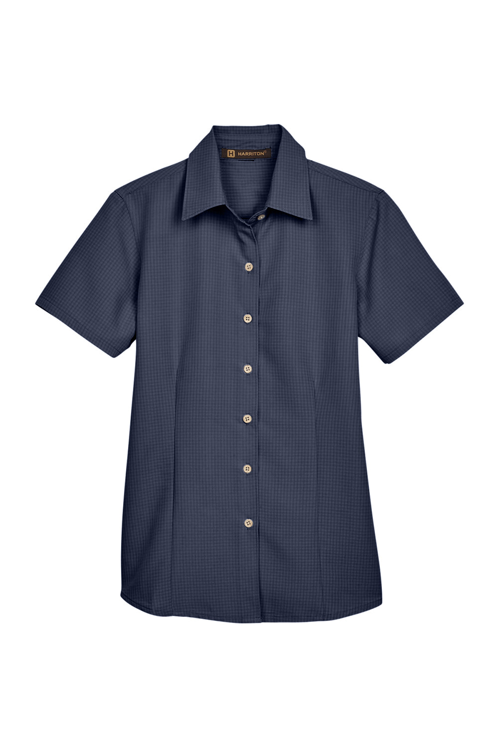 Harriton M560W Womens Barbados Wrinkle Resistant Short Sleeve Button Down Camp Shirt Navy Blue Flat Front