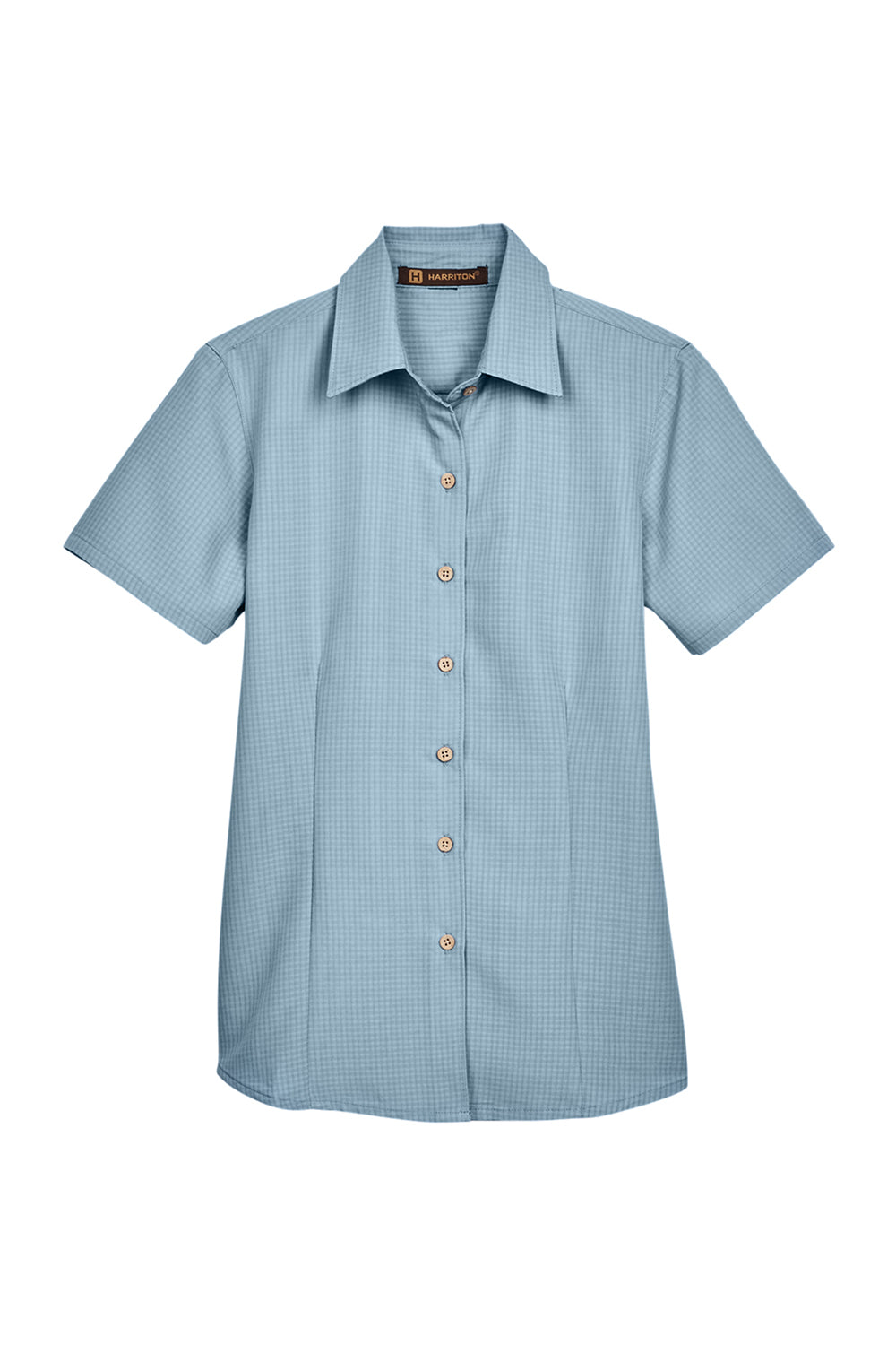 Harriton M560W Womens Barbados Wrinkle Resistant Short Sleeve Button Down Camp Shirt Cloud Blue Flat Front