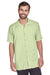 Harriton M570 Mens Bahama Wrinkle Resistant Short Sleeve Button Down Camp Shirt w/ Pocket Mist Green Model Front