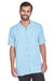 Harriton M570 Mens Bahama Wrinkle Resistant Short Sleeve Button Down Camp Shirt w/ Pocket Cloud Blue Model Front