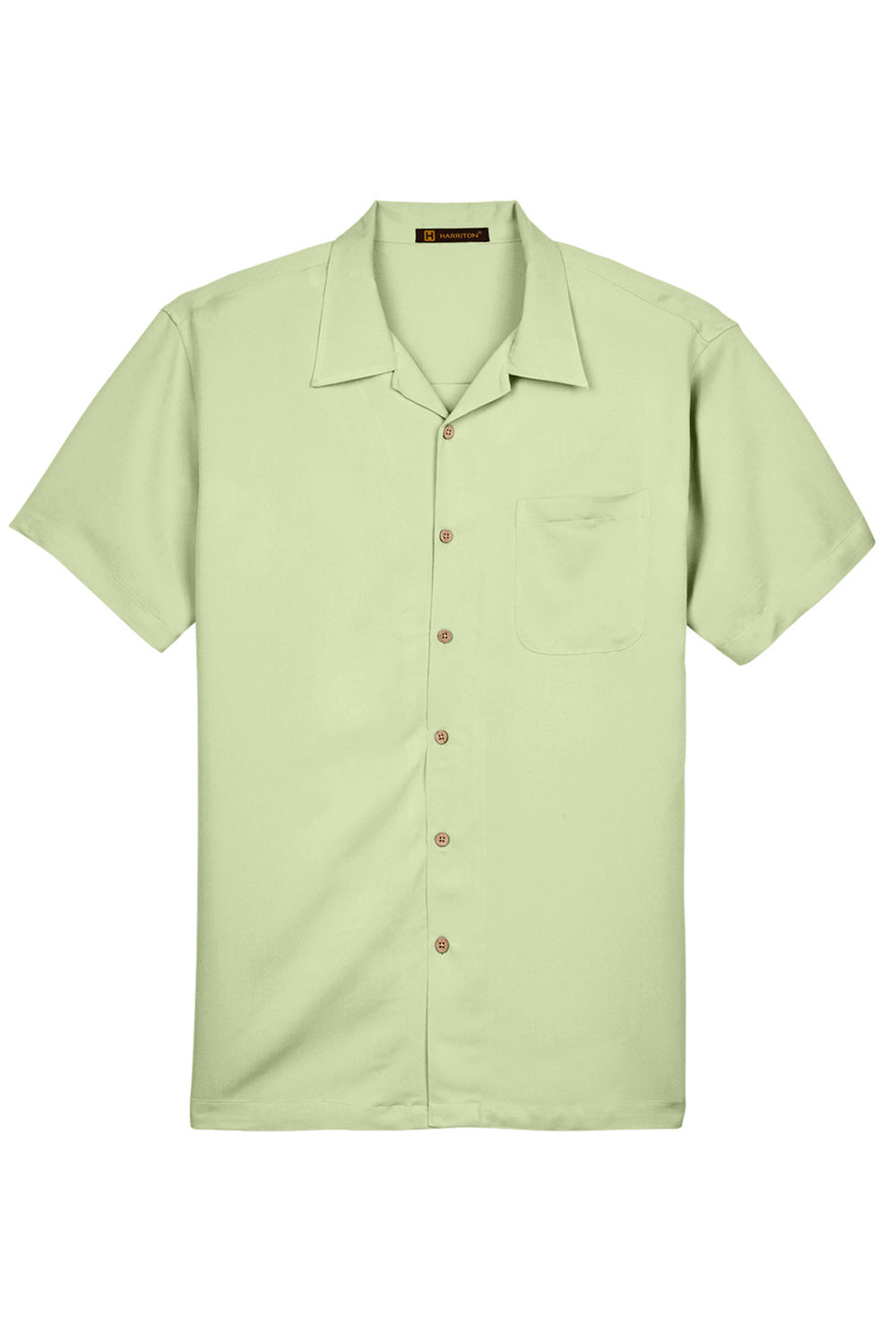 Harriton M570 Mens Bahama Wrinkle Resistant Short Sleeve Button Down Camp Shirt w/ Pocket Mist Green Flat Front