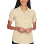 Harriton Womens Bahama Wrinkle Resistant Short Sleeve Button Down Camp Shirt - Sand