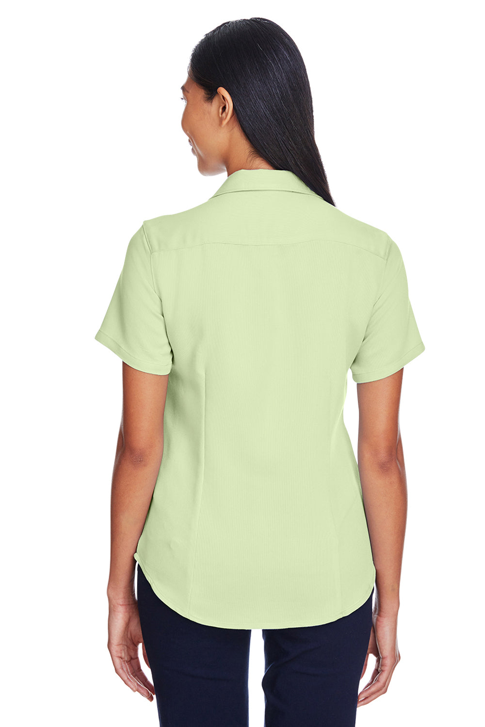 Harriton M570W Womens Bahama Wrinkle Resistant Short Sleeve Button Down Camp Shirt Mist Green Model Back