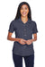 Harriton M570W Womens Bahama Wrinkle Resistant Short Sleeve Button Down Camp Shirt Navy Blue Model Front