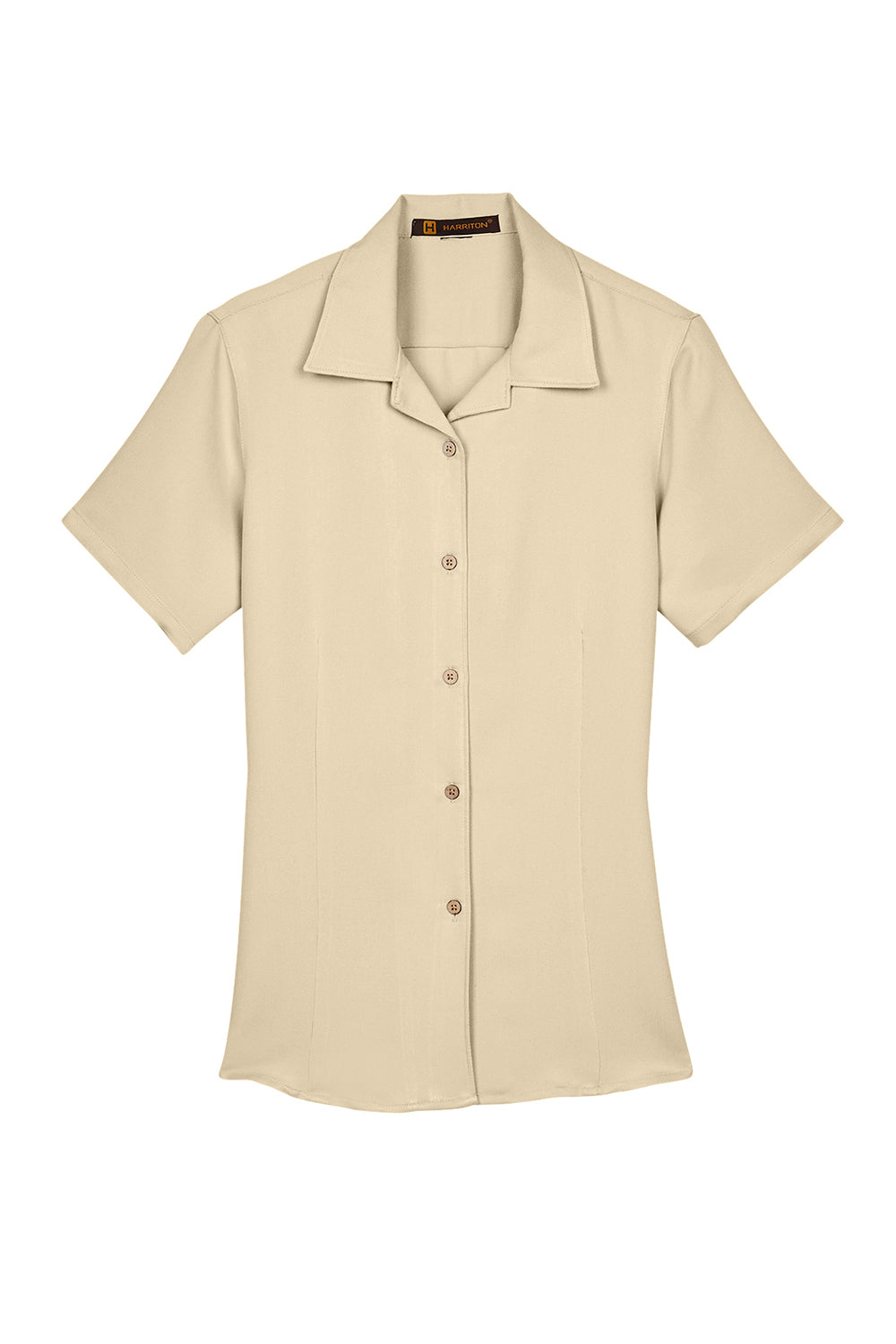 Harriton M570W Womens Bahama Wrinkle Resistant Short Sleeve Button Down Camp Shirt Sand Flat Front