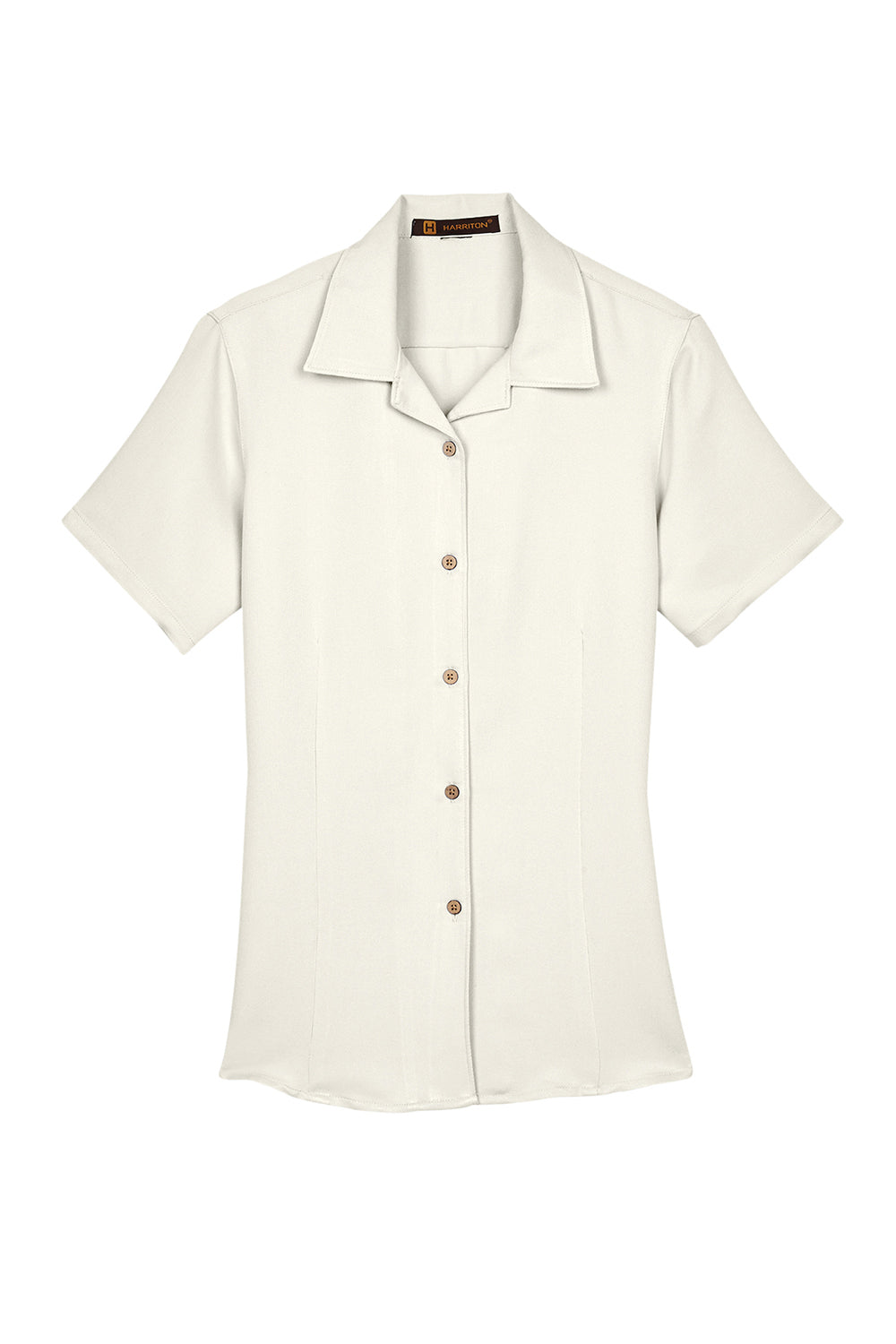 Harriton M570W Womens Bahama Wrinkle Resistant Short Sleeve Button Down Camp Shirt Cream Flat Front