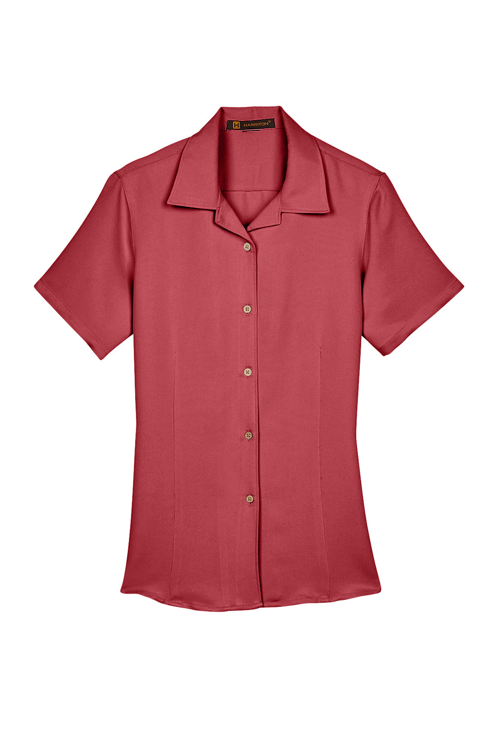 Harriton M570W Womens Bahama Wrinkle Resistant Short Sleeve Button Down Camp Shirt Tile Red Flat Front