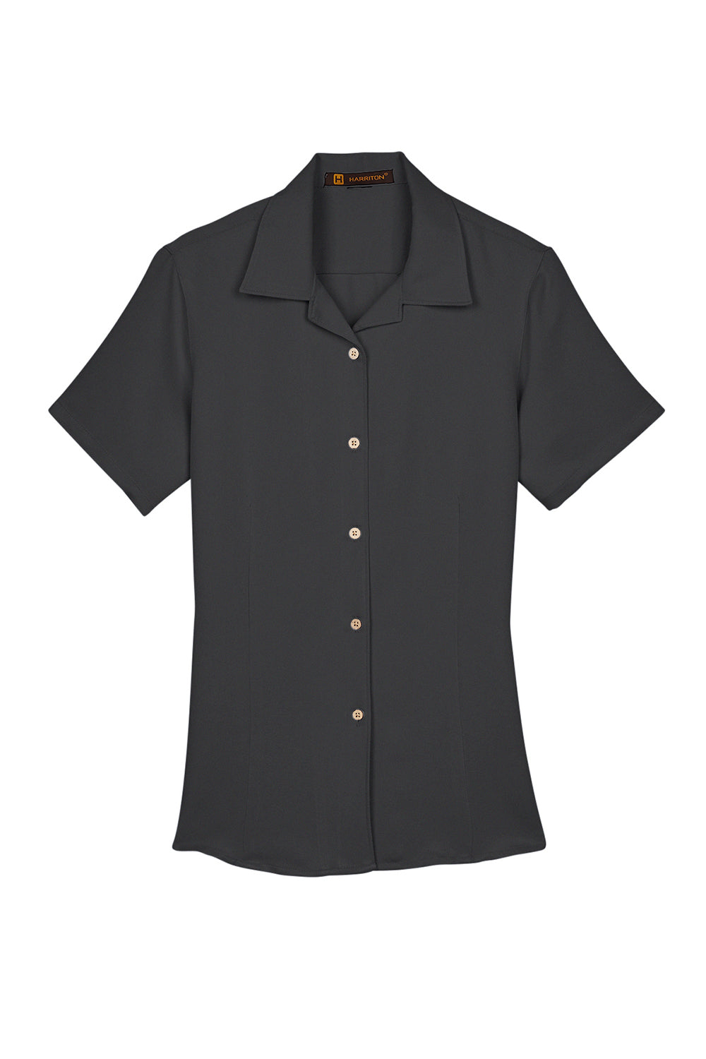 Harriton M570W Womens Bahama Wrinkle Resistant Short Sleeve Button Down Camp Shirt Black Flat Front