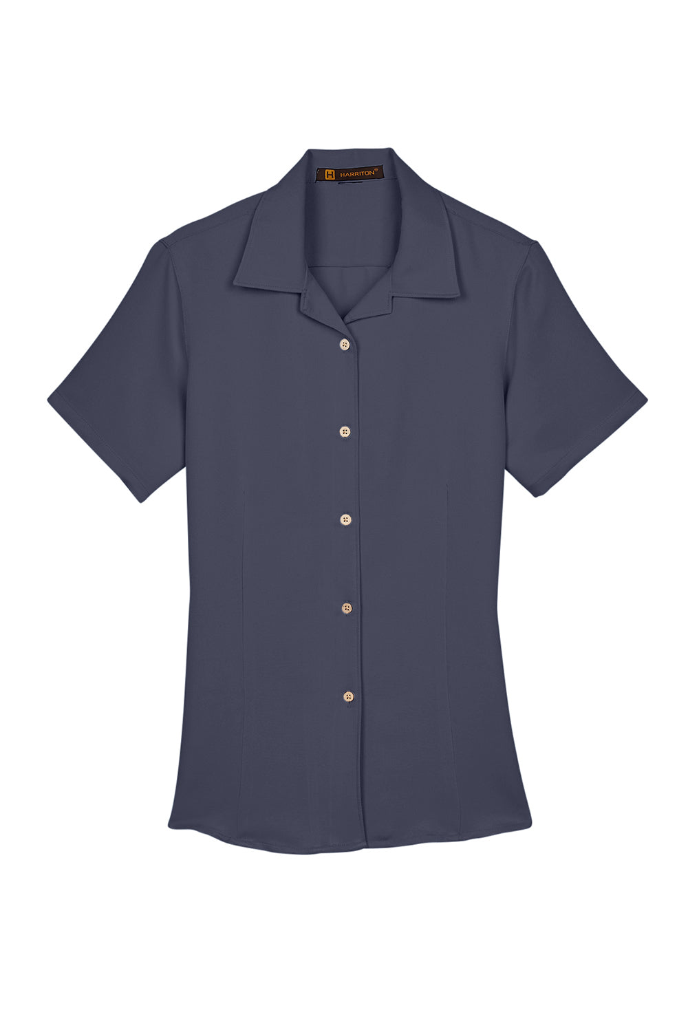 Harriton M570W Womens Bahama Wrinkle Resistant Short Sleeve Button Down Camp Shirt Navy Blue Flat Front