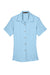 Harriton M570W Womens Bahama Wrinkle Resistant Short Sleeve Button Down Camp Shirt Cloud Blue Flat Front