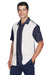 Harriton M575 Mens Bahama Wrinkle Resistant Short Sleeve Button Down Camp Shirt Navy Blue/Cream Model 3q