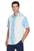 Harriton M575 Mens Bahama Wrinkle Resistant Short Sleeve Button Down Camp Shirt Cloud Blue/Cream Model 3q