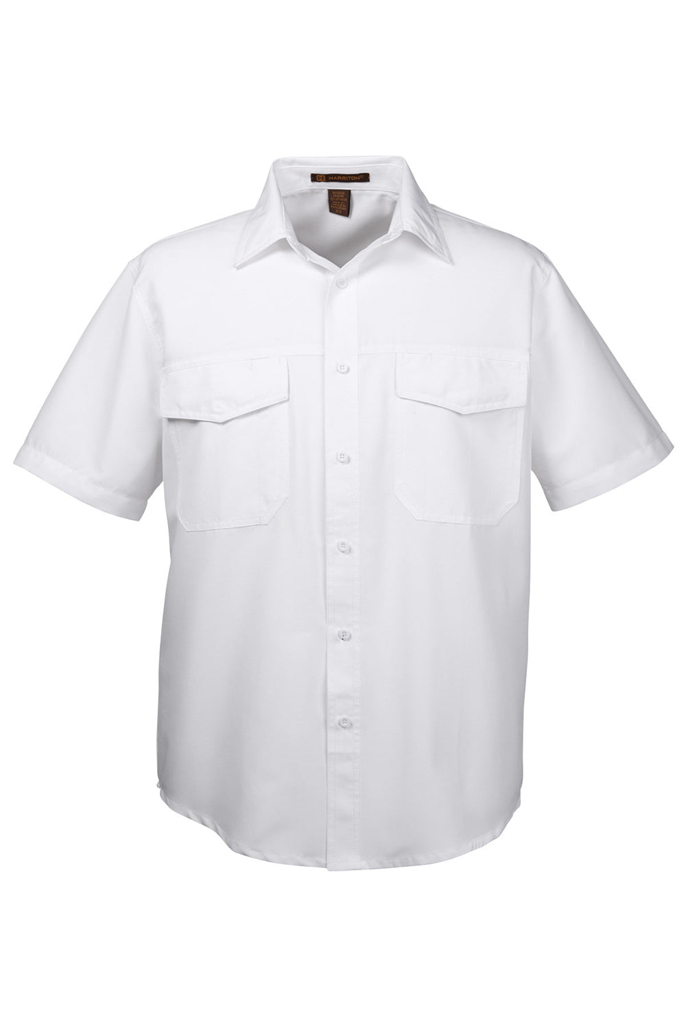 Harriton M580 Mens Key West Performance Moisture Wicking Short Sleeve Button Down Shirt w/ Double Pockets White Flat Front