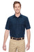 Harriton M580 Mens Key West Performance Moisture Wicking Short Sleeve Button Down Shirt w/ Double Pockets Navy Blue Model Front