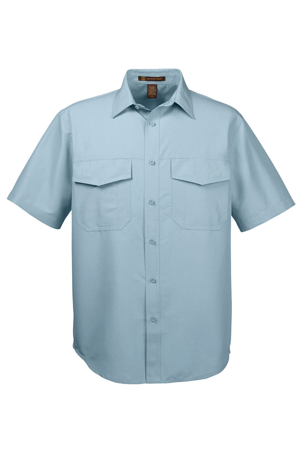 Harriton M580 Mens Key West Performance Moisture Wicking Short Sleeve Button Down Shirt w/ Double Pockets Cloud Blue Flat Front