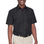 Harriton Mens Key West Performance Moisture Wicking Short Sleeve Button Down Shirt w/ Double Pockets - Black