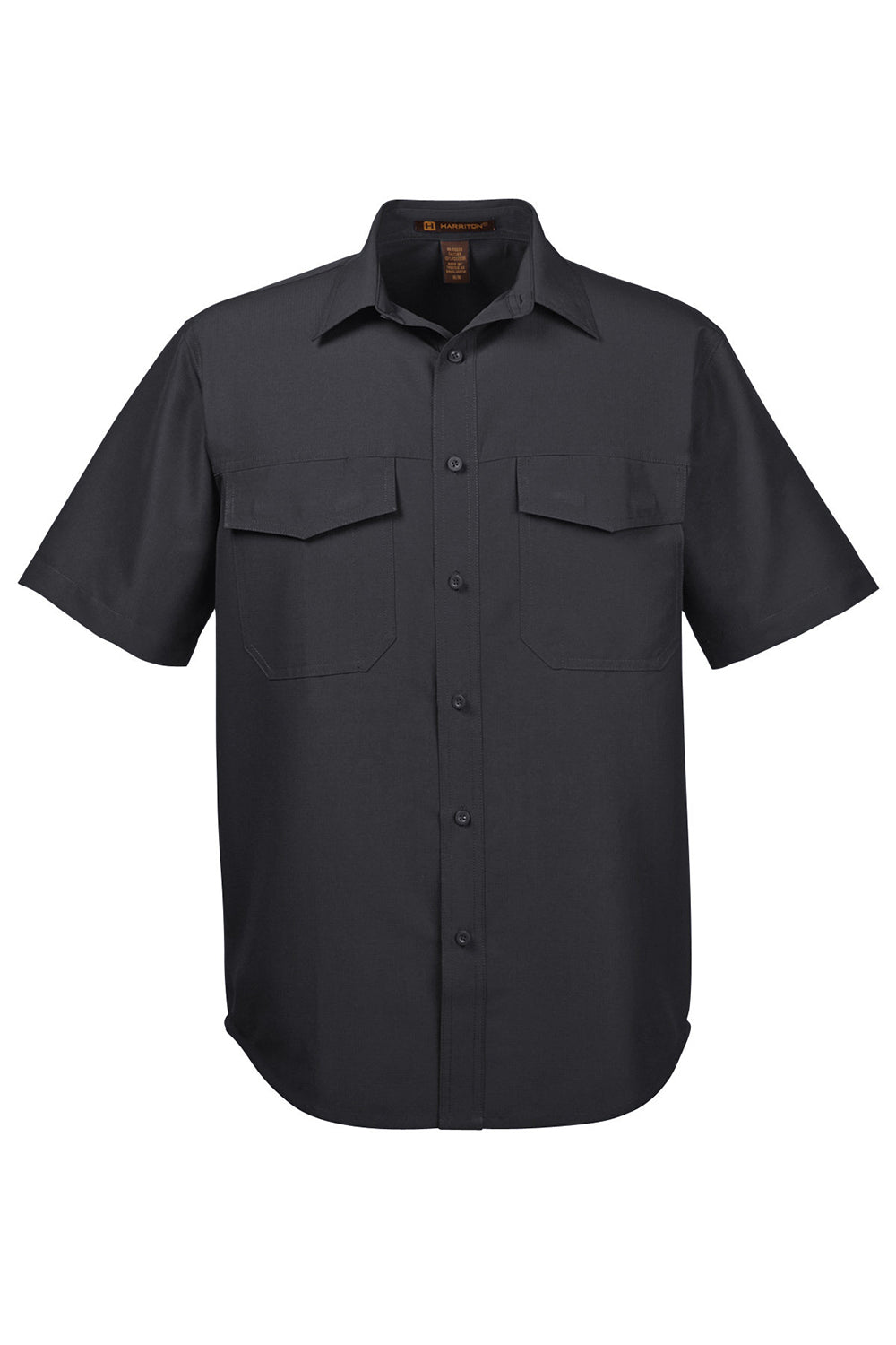 Harriton M580 Mens Key West Performance Moisture Wicking Short Sleeve Button Down Shirt w/ Double Pockets Black Flat Front