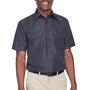 Harriton Mens Key West Performance Moisture Wicking Short Sleeve Button Down Shirt w/ Double Pockets - Dark Charcoal Grey