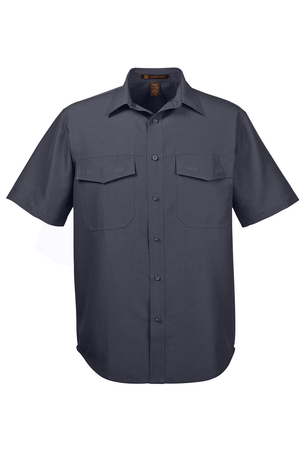 Harriton M580 Mens Key West Performance Moisture Wicking Short Sleeve Button Down Shirt w/ Double Pockets Dark Charcoal Grey Flat Front