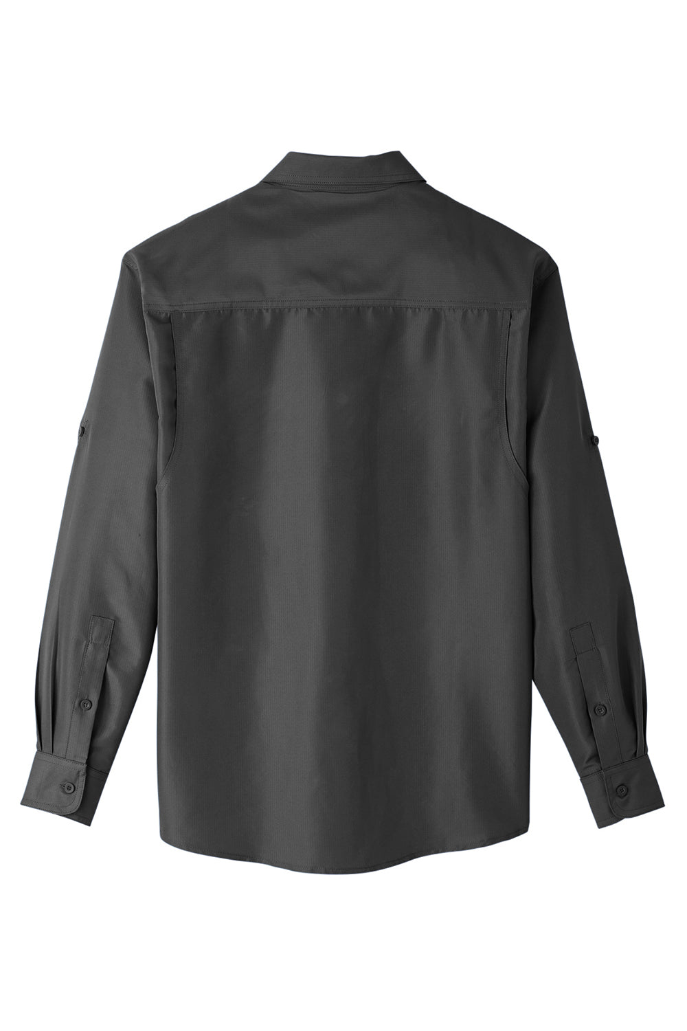 Harriton M580L Mens Key West Performance Moisture Wicking Long Sleeve Button Down Shirt w/ Double Pockets Dark Charcoal Grey Flat Back