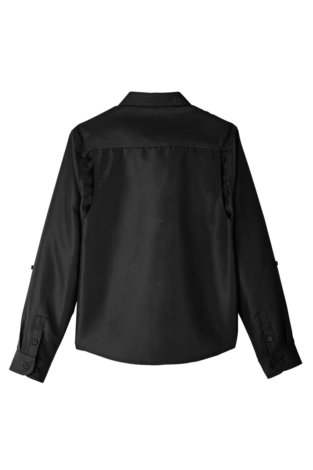 Harriton M580LW Womens Key West Performance Moisture Wicking Long Sleeve Button Down Shirt w/ Pocket Black Flat Back