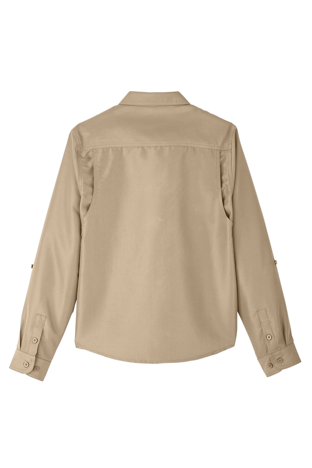 Harriton M580LW Womens Key West Performance Moisture Wicking Long Sleeve Button Down Shirt w/ Pocket Khaki Flat Back