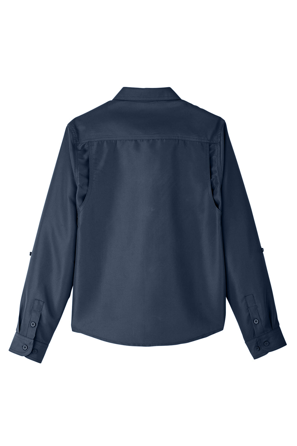 Harriton M580LW Womens Key West Performance Moisture Wicking Long Sleeve Button Down Shirt w/ Pocket Navy Blue Flat Back