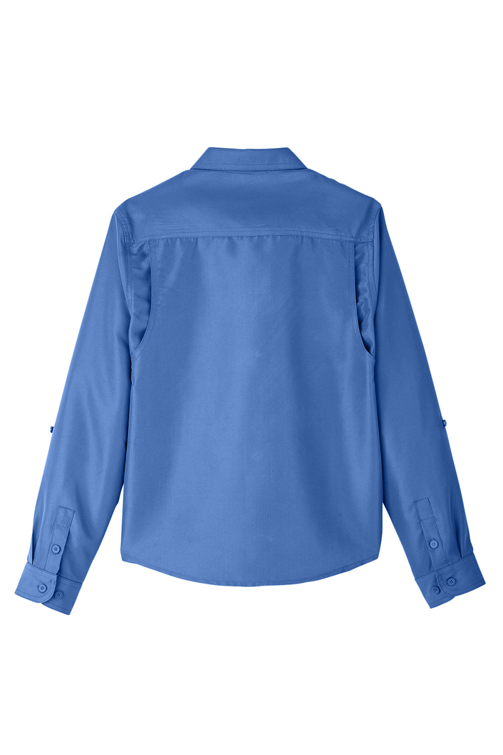 Harriton M580LW Womens Key West Performance Moisture Wicking Long Sleeve Button Down Shirt w/ Pocket Pool Blue Flat Back