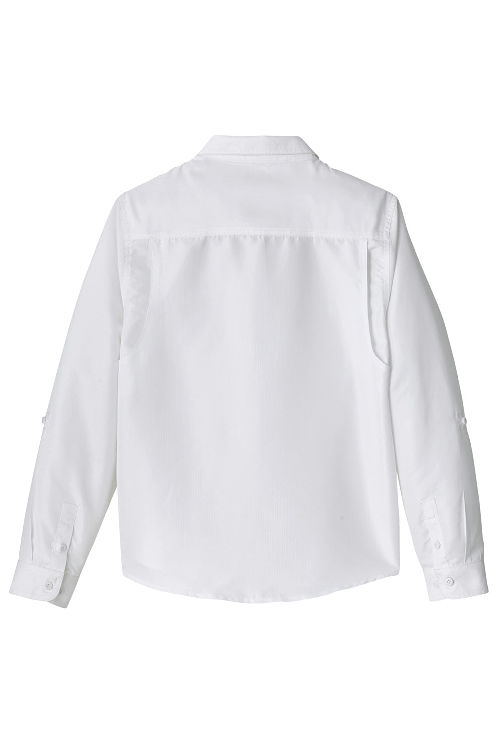 Harriton M580LW Womens Key West Performance Moisture Wicking Long Sleeve Button Down Shirt w/ Pocket White Flat Back