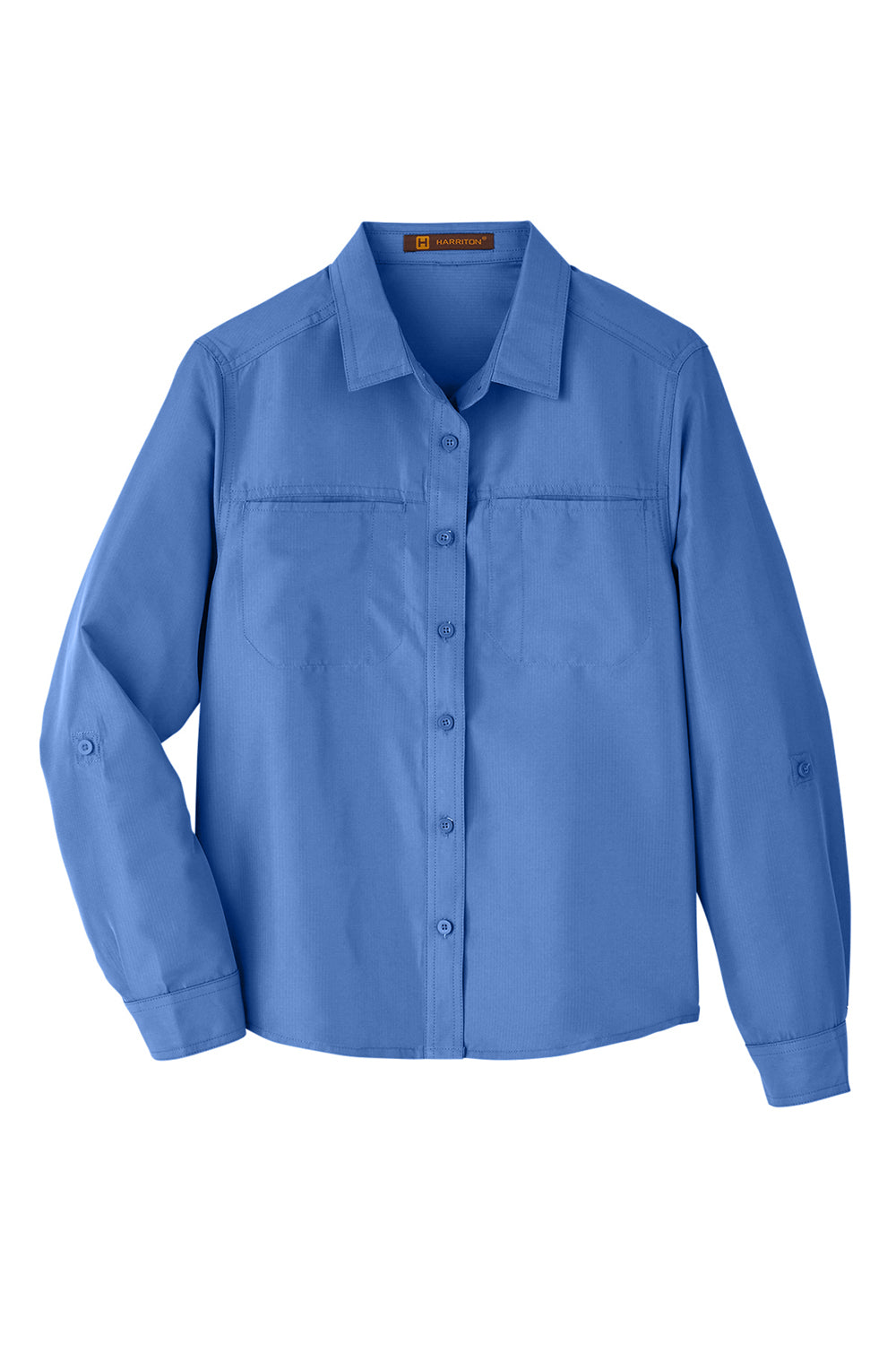 Harriton M580LW Womens Key West Performance Moisture Wicking Long Sleeve Button Down Shirt w/ Pocket Cloud Blue Flat Front