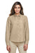 Harriton M580LW Womens Key West Performance Moisture Wicking Long Sleeve Button Down Shirt w/ Pocket Khaki Model Front