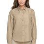 Harriton Womens Key West Performance Moisture Wicking Long Sleeve Button Down Shirt w/ Pocket - Khaki