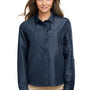 Harriton Womens Key West Performance Moisture Wicking Long Sleeve Button Down Shirt w/ Pocket - Navy Blue