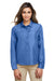 Harriton M580LW Womens Key West Performance Moisture Wicking Long Sleeve Button Down Shirt w/ Pocket Pool Blue Model Front